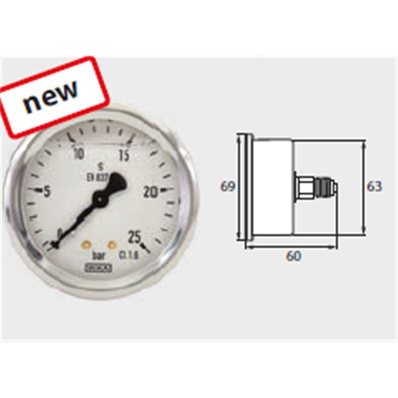 MANOMETRO 0 25 BAR 63MM 1 4 RADIAL WIKA